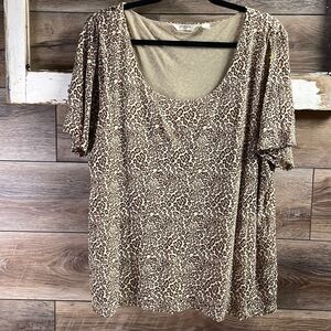 Liz Claiborne Womens Leopard Print Blouse, Size 3X, Beige, Brown and Tan